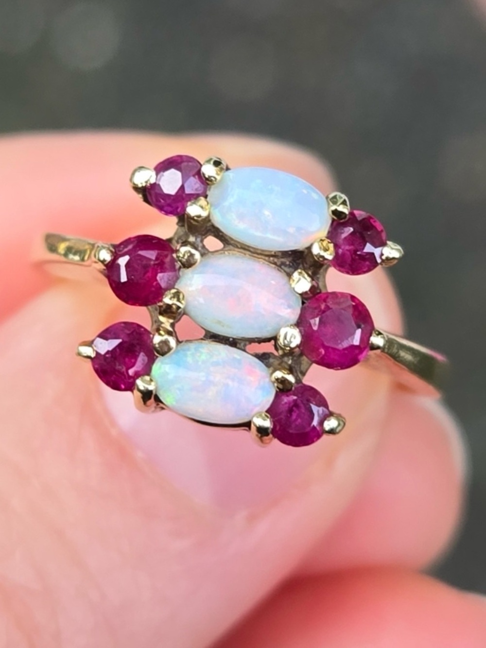Antique solid 14k opal and ruby ring